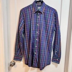 Peter Millar rainbow plaid long sleeve button up shirt weekender finish